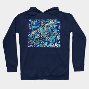 Blue Monochrome tree pattern Hoodie